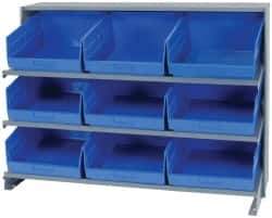Quantum Storage - 9 Bin Store-More Sloped Shelving System - 36 Inch Overall Width x 12 Inch Overall Depth x 26-1/2 Inch Overall Height, Blue Polypropylene Bins - Apex Tool & Supply