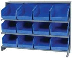 Quantum Storage - 12 Bin Store-More Sloped Shelving System - 36 Inch Overall Width x 12 Inch Overall Depth x 26-1/2 Inch Overall Height, Blue Polypropylene Bins - Apex Tool & Supply