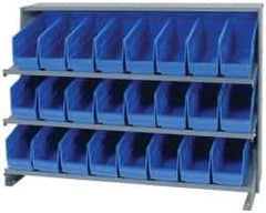 Quantum Storage - 24 Bin Store-More Sloped Shelving System - 36 Inch Overall Width x 12 Inch Overall Depth x 26-1/2 Inch Overall Height, Blue Polypropylene Bins - Apex Tool & Supply