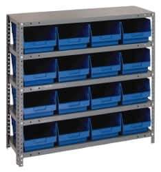 Quantum Storage - 16 Bin Store-More Shelf Bin System - 36 Inch Overall Width x 18 Inch Overall Depth x 39 Inch Overall Height, Blue Polypropylene Bins - Apex Tool & Supply