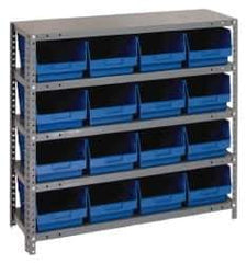 Quantum Storage - 16 Bin Store-More Shelf Bin System - 36 Inch Overall Width x 18 Inch Overall Depth x 39 Inch Overall Height, Blue Polypropylene Bins - Apex Tool & Supply