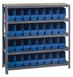 Quantum Storage - 32 Bin Store-More Shelf Bin System - 36 Inch Overall Width x 18 Inch Overall Depth x 39 Inch Overall Height, Blue Polypropylene Bins - Apex Tool & Supply