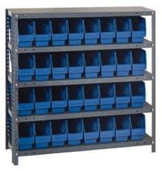 Quantum Storage - 32 Bin Store-More Shelf Bin System - 36 Inch Overall Width x 18 Inch Overall Depth x 39 Inch Overall Height, Blue Polypropylene Bins - Apex Tool & Supply