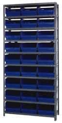 Quantum Storage - 27 Bin Store-More Shelf Bin System - 36 Inch Overall Width x 18 Inch Overall Depth x 75 Inch Overall Height, Blue Polypropylene Bins - Apex Tool & Supply