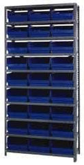 Quantum Storage - 27 Bin Store-More Shelf Bin System - 36 Inch Overall Width x 18 Inch Overall Depth x 75 Inch Overall Height, Blue Polypropylene Bins - Apex Tool & Supply