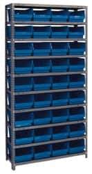 Quantum Storage - 36 Bin Store-More Shelf Bin System - 36 Inch Overall Width x 18 Inch Overall Depth x 75 Inch Overall Height, Blue Polypropylene Bins - Apex Tool & Supply