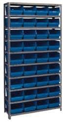 Quantum Storage - 36 Bin Store-More Shelf Bin System - 36 Inch Overall Width x 18 Inch Overall Depth x 75 Inch Overall Height, Blue Polypropylene Bins - Apex Tool & Supply