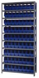 Quantum Storage - 72 Bin Store-More Shelf Bin System - 36 Inch Overall Width x 18 Inch Overall Depth x 75 Inch Overall Height, Blue Polypropylene Bins - Apex Tool & Supply