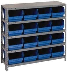 Quantum Storage - 16 Bin Store-More Shelf Bin System - 36 Inch Overall Width x 12 Inch Overall Depth x 39 Inch Overall Height, Blue Polypropylene Bins - Apex Tool & Supply