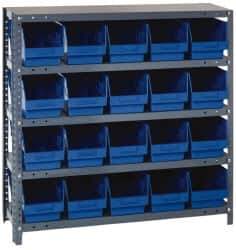 Quantum Storage - 20 Bin Store-More Shelf Bin System - 36 Inch Overall Width x 12 Inch Overall Depth x 39 Inch Overall Height, Blue Polypropylene Bins - Apex Tool & Supply