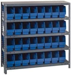 Quantum Storage - 32 Bin Store-More Shelf Bin System - 36 Inch Overall Width x 12 Inch Overall Depth x 39 Inch Overall Height, Blue Polypropylene Bins - Apex Tool & Supply