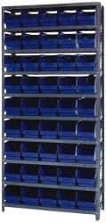 Quantum Storage - 45 Bin Store-More Shelf Bin System - 36 Inch Overall Width x 12 Inch Overall Depth x 75 Inch Overall Height, Blue Polypropylene Bins - Apex Tool & Supply