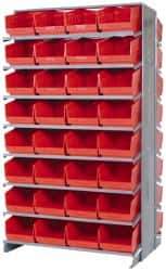 Quantum Storage - 64 Bin Store-More Sloped Shelving System - 36 Inch Overall Width x 24 Inch Overall Depth x 63-1/2 Inch Overall Height, Red Polypropylene Bins - Apex Tool & Supply