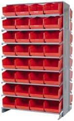 Quantum Storage - 64 Bin Store-More Sloped Shelving System - 36 Inch Overall Width x 24 Inch Overall Depth x 63-1/2 Inch Overall Height, Red Polypropylene Bins - Apex Tool & Supply