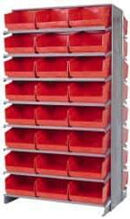 Quantum Storage - 48 Bin Store-More Sloped Shelving System - 36 Inch Overall Width x 24 Inch Overall Depth x 63-1/2 Inch Overall Height, Red Polypropylene Bins - Apex Tool & Supply