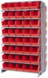 Quantum Storage - 80 Bin Store-More Sloped Shelving System - 36 Inch Overall Width x 24 Inch Overall Depth x 63-1/2 Inch Overall Height, Red Polypropylene Bins - Apex Tool & Supply