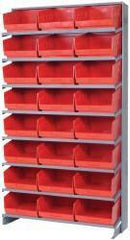 Quantum Storage - 24 Bin Store-More Sloped Shelving System - 36 Inch Overall Width x 12 Inch Overall Depth x 63-1/2 Inch Overall Height, Red Polypropylene Bins - Apex Tool & Supply