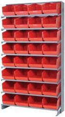 Quantum Storage - 32 Bin Store-More Sloped Shelving System - 36 Inch Overall Width x 12 Inch Overall Depth x 63-1/2 Inch Overall Height, Red Polypropylene Bins - Apex Tool & Supply