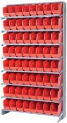 Quantum Storage - 64 Bin Store-More Sloped Shelving System - 36 Inch Overall Width x 12 Inch Overall Depth x 63-1/2 Inch Overall Height, Red Polypropylene Bins - Apex Tool & Supply