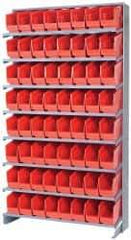 Quantum Storage - 64 Bin Store-More Sloped Shelving System - 36 Inch Overall Width x 12 Inch Overall Depth x 63-1/2 Inch Overall Height, Red Polypropylene Bins - Apex Tool & Supply