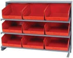Quantum Storage - 9 Bin Store-More Sloped Shelving System - 36 Inch Overall Width x 12 Inch Overall Depth x 26-1/2 Inch Overall Height, Red Polypropylene Bins - Apex Tool & Supply