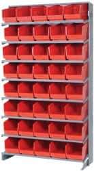 Quantum Storage - 40 Bin Store-More Sloped Shelving System - 36 Inch Overall Width x 12 Inch Overall Depth x 63-1/2 Inch Overall Height, Red Polypropylene Bins - Apex Tool & Supply