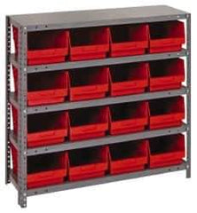 Quantum Storage - 16 Bin Store-More Shelf Bin System - 36 Inch Overall Width x 18 Inch Overall Depth x 39 Inch Overall Height, Red Polypropylene Bins - Apex Tool & Supply