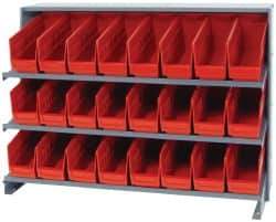 Quantum Storage - 24 Bin Store-More Sloped Shelving System - 36 Inch Overall Width x 12 Inch Overall Depth x 26-1/2 Inch Overall Height, Red Polypropylene Bins - Apex Tool & Supply