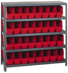 Quantum Storage - 32 Bin Store-More Shelf Bin System - 36 Inch Overall Width x 18 Inch Overall Depth x 39 Inch Overall Height, Red Polypropylene Bins - Apex Tool & Supply