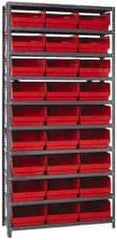 Quantum Storage - 27 Bin Store-More Shelf Bin System - 36 Inch Overall Width x 18 Inch Overall Depth x 75 Inch Overall Height, Red Polypropylene Bins - Apex Tool & Supply