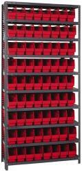 Quantum Storage - 72 Bin Store-More Shelf Bin System - 36 Inch Overall Width x 18 Inch Overall Depth x 75 Inch Overall Height, Red Polypropylene Bins - Apex Tool & Supply