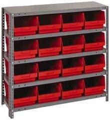 Quantum Storage - 16 Bin Store-More Shelf Bin System - 36 Inch Overall Width x 12 Inch Overall Depth x 39 Inch Overall Height, Red Polypropylene Bins - Apex Tool & Supply