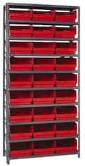 Quantum Storage - 27 Bin Store-More Shelf Bin System - 36 Inch Overall Width x 12 Inch Overall Depth x 75 Inch Overall Height, Red Polypropylene Bins - Apex Tool & Supply