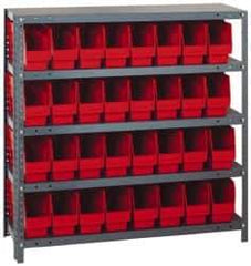 Quantum Storage - 32 Bin Store-More Shelf Bin System - 36 Inch Overall Width x 12 Inch Overall Depth x 39 Inch Overall Height, Red Polypropylene Bins - Apex Tool & Supply