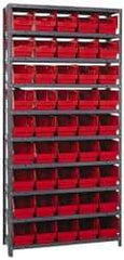 Quantum Storage - 45 Bin Store-More Shelf Bin System - 36 Inch Overall Width x 12 Inch Overall Depth x 75 Inch Overall Height, Red Polypropylene Bins - Apex Tool & Supply