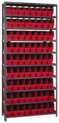 Quantum Storage - 72 Bin Store-More Shelf Bin System - 36 Inch Overall Width x 12 Inch Overall Depth x 75 Inch Overall Height, Red Polypropylene Bins - Apex Tool & Supply