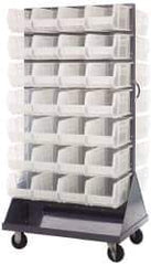 Quantum Storage - 56 Bin Mobile Louvered Rack with Ultra Bins - 36 Inch Overall Width x 25 Inch Overall Depth x 72 Inch Overall Height, Clear Tri-Clear Polypropylene Bins - Apex Tool & Supply