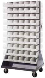 Quantum Storage - 120 Bin Mobile Louvered Rack with Ultra Bins - 36 Inch Overall Width x 25 Inch Overall Depth x 72 Inch Overall Height, Clear Tri-Clear Polypropylene Bins - Apex Tool & Supply