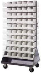Quantum Storage - 120 Bin Mobile Louvered Rack with Ultra Bins - 36 Inch Overall Width x 25 Inch Overall Depth x 72 Inch Overall Height, Clear Tri-Clear Polypropylene Bins - Apex Tool & Supply
