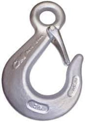 CM - Chain Grade 100, 15,000 Lbs. Load Limit Eye Sling Hook with Latch - 3-1/2 Inch Hook Throat, 6.88 Inch Reach, 1 Inch Eye Inside Diameter, 1/2 Inch Chain Diameter, 9.38 Inch Overall Length, 3/4 Inch Eye Thickness - Apex Tool & Supply