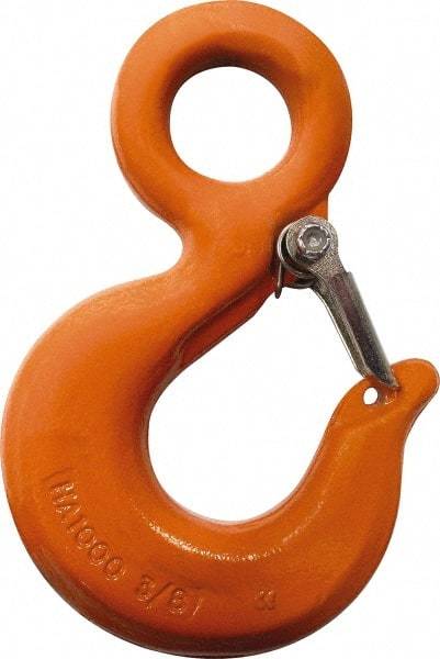 CM - Chain Grade 100, 8,800 Lbs. Load Limit Eye Rigging Hook with Latch - 1.19 Inch Hook Throat, 4.67 Inch Reach, 1-1/4 Inch Eye Inside Diameter, 3/8 Inch Chain Diameter, 6.55 Inch Overall Length, 0.63 Inch Eye Thickness - Apex Tool & Supply