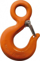 CM - Chain Grade 100, 8,800 Lbs. Load Limit Eye Rigging Hook with Latch - 1.19 Inch Hook Throat, 4.67 Inch Reach, 1-1/4 Inch Eye Inside Diameter, 3/8 Inch Chain Diameter, 6.55 Inch Overall Length, 0.63 Inch Eye Thickness - Apex Tool & Supply