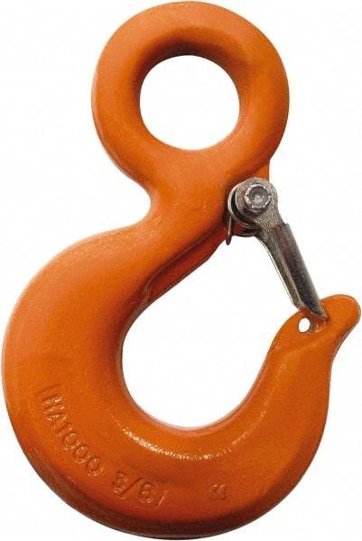 CM - Chain Grade 100, 4,300 Lbs. Load Limit Eye Rigging Hook with Latch - 0.97 Inch Hook Throat, 3.66 Inch Reach, 0.88 Inch Eye Inside Diameter, 9/32 Inch Chain Diameter, 5.04 Inch Overall Length, 0.44 Inch Eye Thickness - Apex Tool & Supply