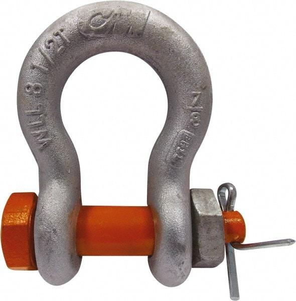 CM - 3/8" Nominal Chain Size, 2 Ton Alloy Steel Bolt Anchor Shackle - 17/32" Diam, 7/16" Pin Diam, 21/32" Wide Inside Jaw, 15/16" Inside Width - Apex Tool & Supply