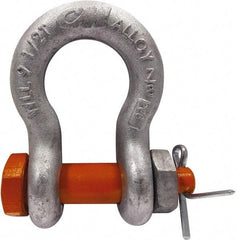 CM - 7/16" Nominal Chain Size, 1.5 Ton Carbon Steel Bolt Anchor Shackle - 5/8" Diam, 1/2" Pin Diam, 23/32" Wide Inside Jaw, 1-1/32" Inside Width - Apex Tool & Supply