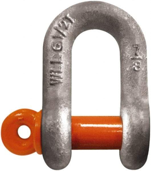 CM - 5/8" Nominal Chain Size, 3.25 Ton Carbon Steel Screw Chain Shackle - 27/32" Diam, 3/4" Pin Diam, 1-1/16" Wide Inside Jaw, 1-1/16" Inside Width - Apex Tool & Supply