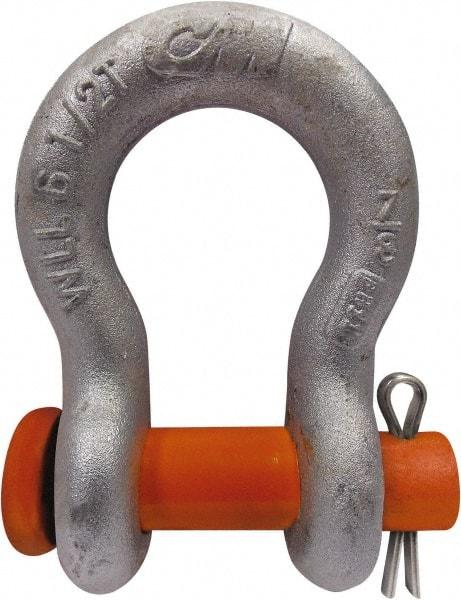 CM - 1/2" Nominal Chain Size, 2 Ton Carbon Steel Round Anchor Shackle - 23/32" Diam, 5/8" Pin Diam, 13/16" Wide Inside Jaw, 1-5/32" Inside Width - Apex Tool & Supply