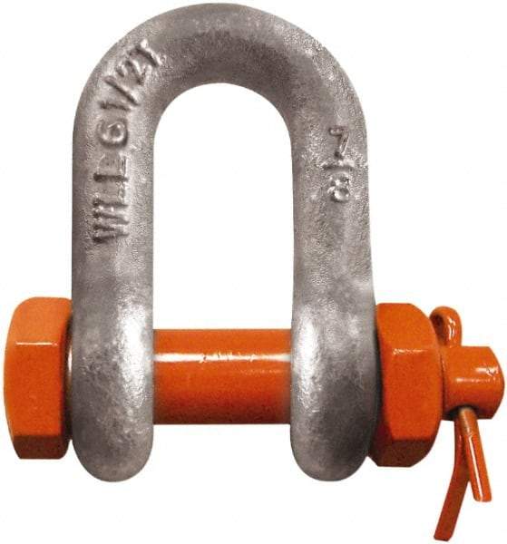 CM - 5/8" Nominal Chain Size, 3.25 Ton Carbon Steel Bolt Chain Shackle - 27/32" Diam, 3/4" Pin Diam, 1-1/16" Wide Inside Jaw, 1-1/16" Inside Width - Apex Tool & Supply