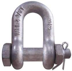 CM - 3/8" Nominal Chain Size, 1 Ton Carbon Steel Bolt Chain Shackle - 17/32" Diam, 7/16" Pin Diam, 21/32" Wide Inside Jaw, 21/32" Inside Width - Apex Tool & Supply
