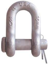 CM - 5/8" Nominal Chain Size, 4.5 Ton Carbon Steel Round Chain Shackle - 27/32" Diam, 3/4" Pin Diam, 1-1/16" Wide Inside Jaw, 1-1/16" Inside Width - Apex Tool & Supply